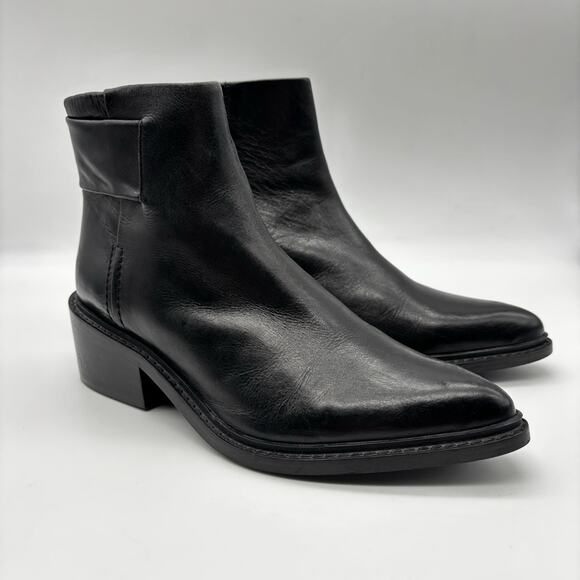 Mango Black Ankle Leather Pointed Booties Size 36 - Picture 1 of 11